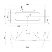Отдельно стоящая овальная акриловая ванна в комплекте с щелевым переливом и сливом цвета хром. 1800x760x620 BB110-180-76 BelBagno