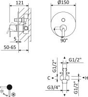 Встраиваемый однорычажный смеситель на 2 выхода  LEAF-VDIM-SS Sunset ручка  Sunset Cezares